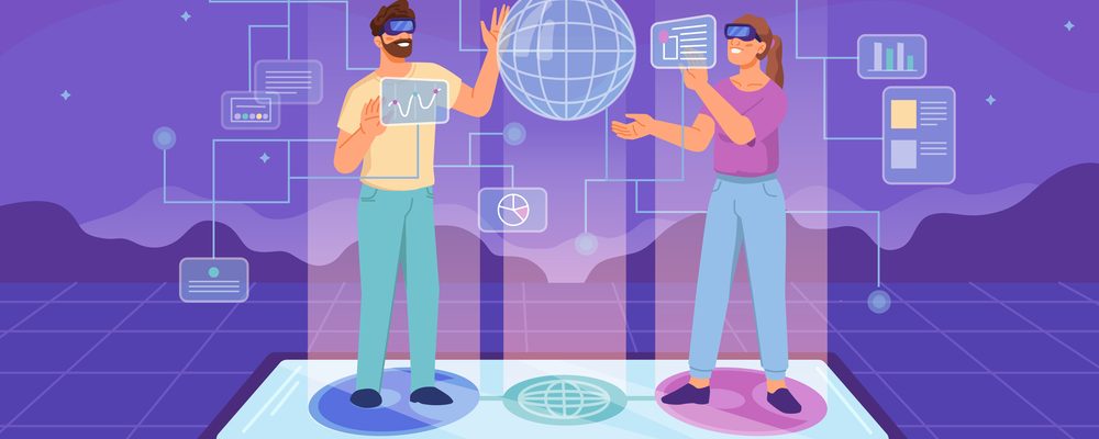 Metaverse mobile concept, people in vr glasses