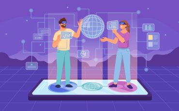Metaverse mobile concept, people in vr glasses