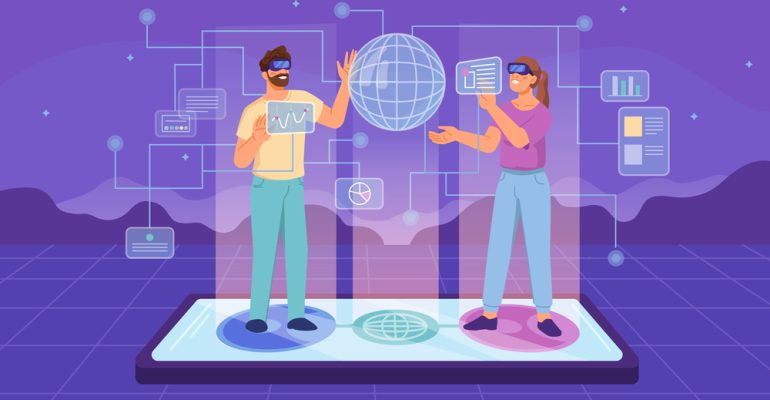 Metaverse mobile concept, people in vr glasses